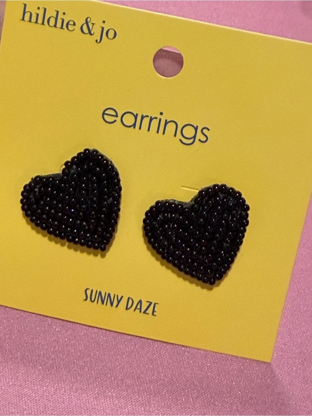 Hildie & Jo Black Beaded Heart Stud Earrings Sunny Daze New